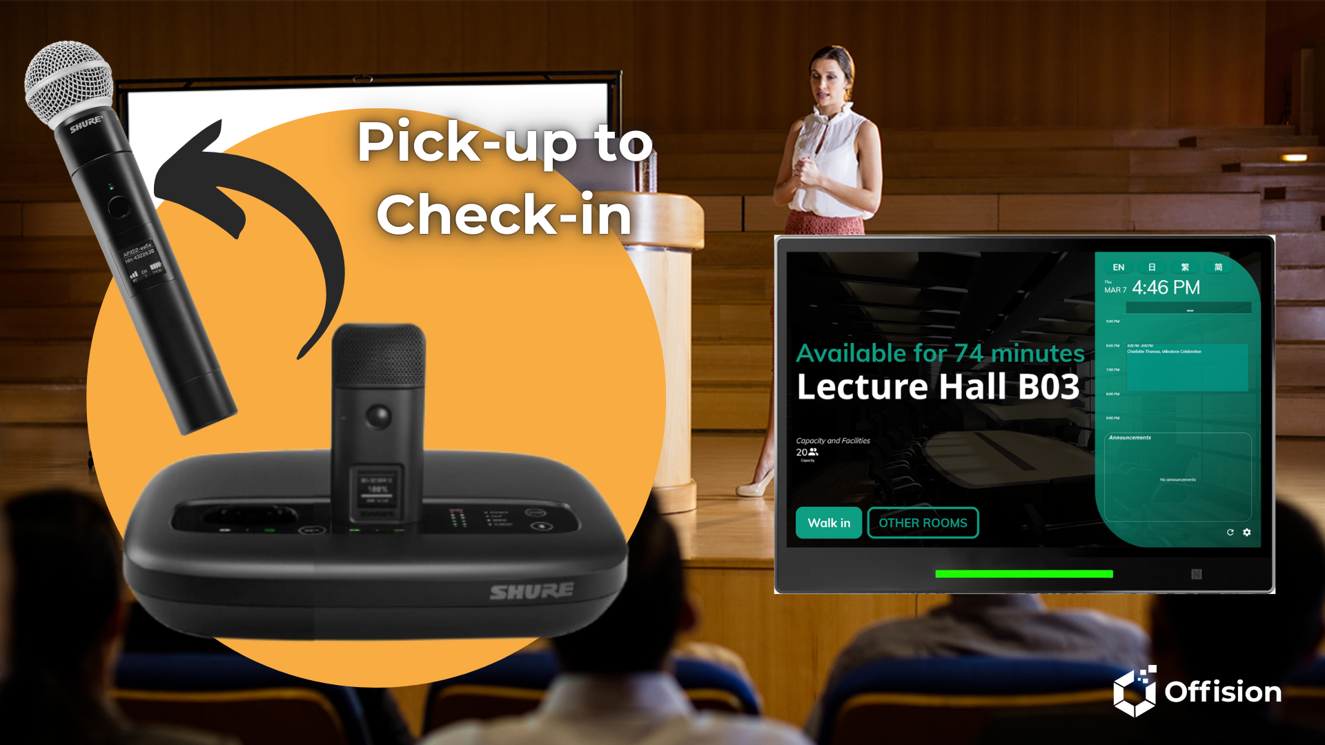 Connected to Shure microphone / dock as audio devices
