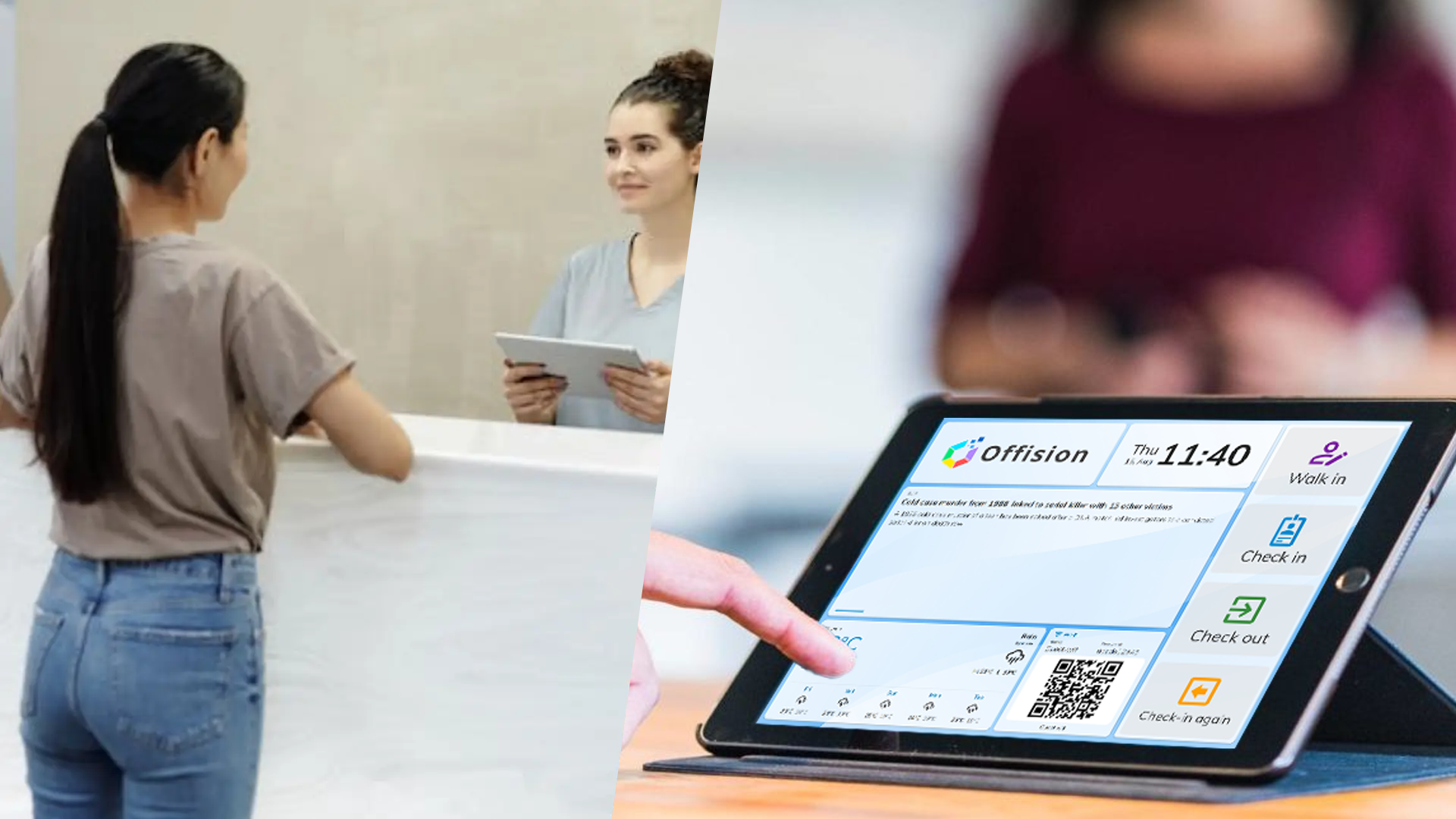 Visitors register by themselves on self-service registration kiosk